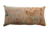 Antique Persian Sultanabad lumbar pillow with seafoam, cobalt, and madder red floral vinery. 28x14.
