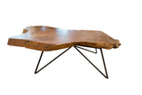 Live edge walnut coffee table, organic top with rich grain, black spider legs.