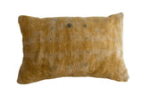 Antique Chinese Rug Fragment Pillow featuring warm golden tones and age-softened patina, 12x18.