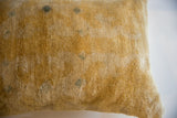 Aged golden yellow pile texture on the early 20th century Chinese rug fragment pillow.