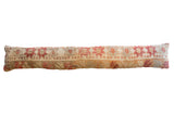 Vintage circa 1960s Turkish Oushak lumbar pillow, muted red and beige geometric.