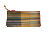 Vintage green Como stripe fabric clutch with multicolor horizontal stripes and leather pull.