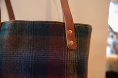 Vintage Gradient Plaid Fabric Tote with Leather Bucket // ONH Item BK001212 Image 1