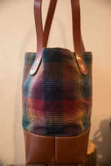 Vintage Gradient Plaid Fabric Tote with Leather Bucket // ONH Item BK001212 Image 3