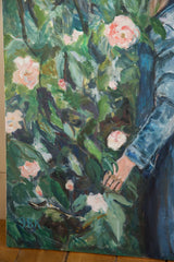 Grace B. Keogh painting detail: artist initials 'GBK' in green foliage with pale pink roses.