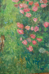 Impressionistic brushstrokes on Grace B. Keogh's vibrant floral and green painting, signed GBK.