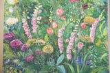 Grace B. Keogh painting showing a dense, colorful June garden with visible brushstrokes.