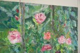 Vibrant pink and red roses with green foliage from the June Garden painting.