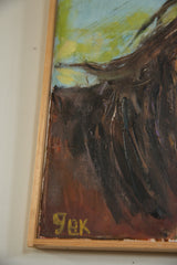 Artist Grace B. Keogh's yellow 'GJK' signature on the painting's bottom corner.