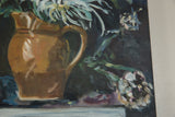 Grace Keogh painting detail: abstract white and purple flower with textured strokes.