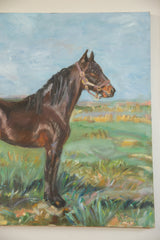 Grace B. Keogh painting detail of textured green grass and brown horse's leg.