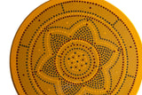 Matt Ulrich painting detail: Dutch dot pattern with raised yellow, red, and dark blue points.