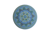 Small Matt Ulrich painting, round wood, Dutch dot style, blue, green, yellow, brown dots.