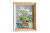 Grace Keogh 'White Flowers' painting in a carved light beige vintage frame.