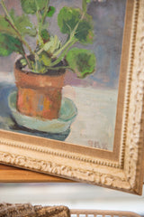 Grace Keogh painting detail: textured canvas, visible signature, and carved vintage frame.