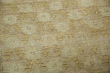 Vintage Oushak pile texture showing subtle tone-on-tone beige, greige, ivory floral motifs.