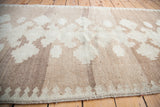 Oushak rug pile with quirky tone-on-tone geometric pattern in ivory and soft beige.
