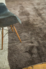 Vintage Moroccan carpet with deep pile texture, two-tone ivory and silver grey abrash.