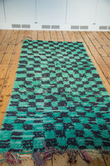 Furry mint green and charcoal geometric pattern on vintage Moroccan runner.