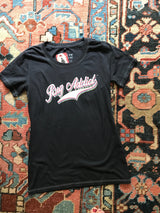 Women's charcoal t-shirt featuring the Rug Addict retro graphic and contrast stitching.
