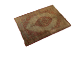 Full angled view of a fine antique Haji Jalili silk Tabriz mat with a central medallion.