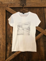 White women's Katonah Map Tee featuring antique 1868 Katonah, New York map.