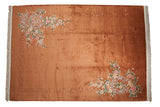 Hand-knotted vintage Art Deco carpet, copper field, pastel florals, embossed contour, 10' x 13'11