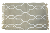 Bo Collection rug, light sage green with white geometric trellis pattern, 2' x 3' mat.