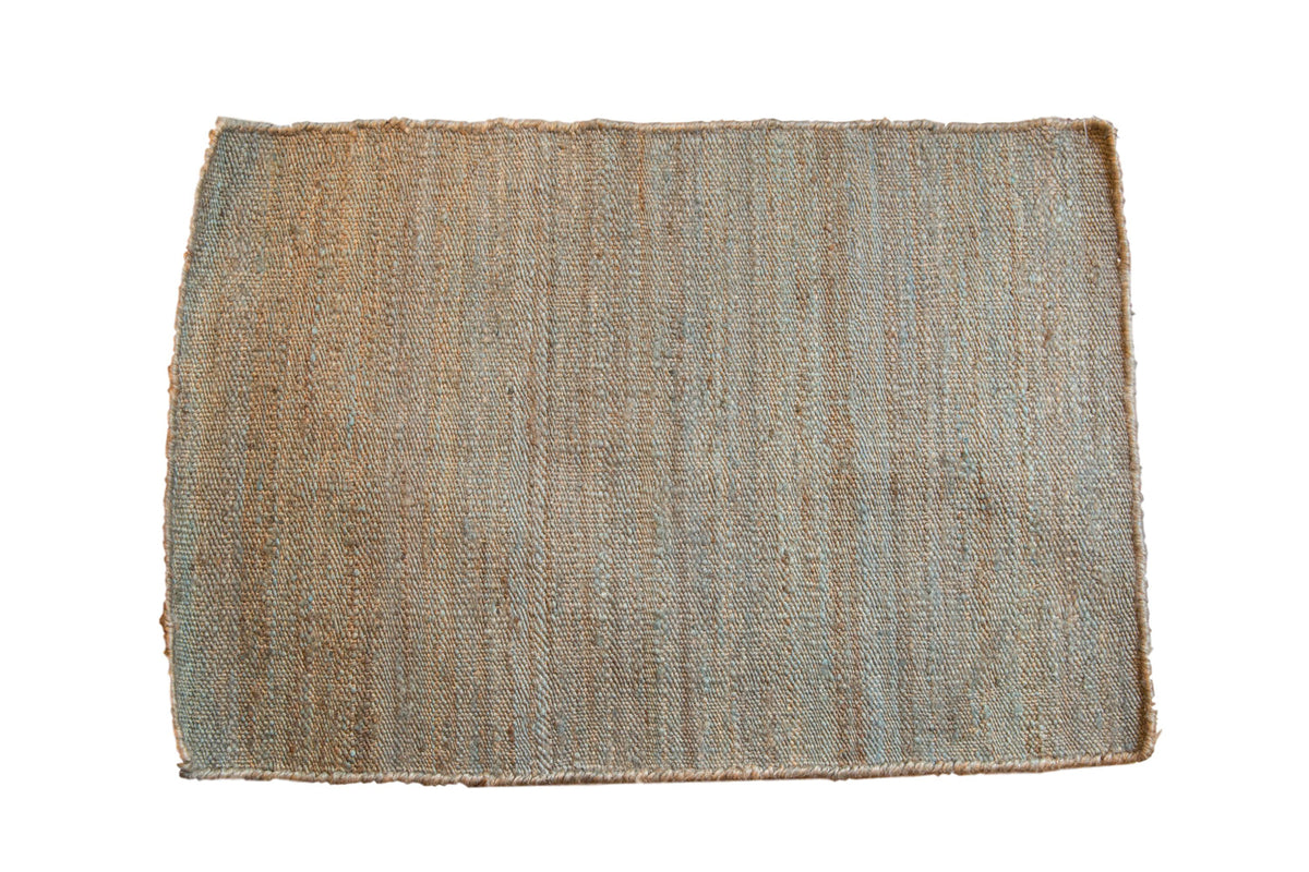 Cate Jute hand-woven rug, natural texture with gray and blue tones, 2x3 feet.