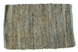 Handwoven Clay rug with chunky dark grey-green recycled leather and natural jute texture, 2' x 3'.