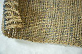 Hand-woven Lily Collection seagrass and jute rug mat with blue interwoven threads, 2x3.