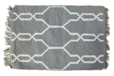 Selma New Carpet Collection: Grey flatweave rug with white geometric lattice, 2' x 3'.