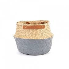 Leather Handle Gray Belly Basket by Olli Ella // ONH Item 3482