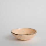 Handmade Peach Air Plant Ring Dish, hand-pinched with light blue dots and a gold lustre rim.