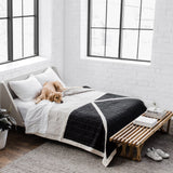 Louise Gray No. 1 queen quilt with black, cream, and flax geometric design, 88x88 inches.
