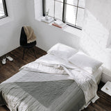 Louise Gray No. 3 queen quilt in dark and light gray geometric cotton linen design.