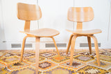 Vintage Thonet style bentwood side chair pair in natural light wood, 30.5 inches tall.