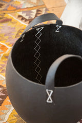 Interior of the large recycled rubber basket showing unique diamond pattern lacing.