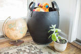 Black extra large recycled rubber basket with integrated handles and white accent stitching.
