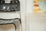 Clear vintage Lucite rolling cart top with faint surface markings.