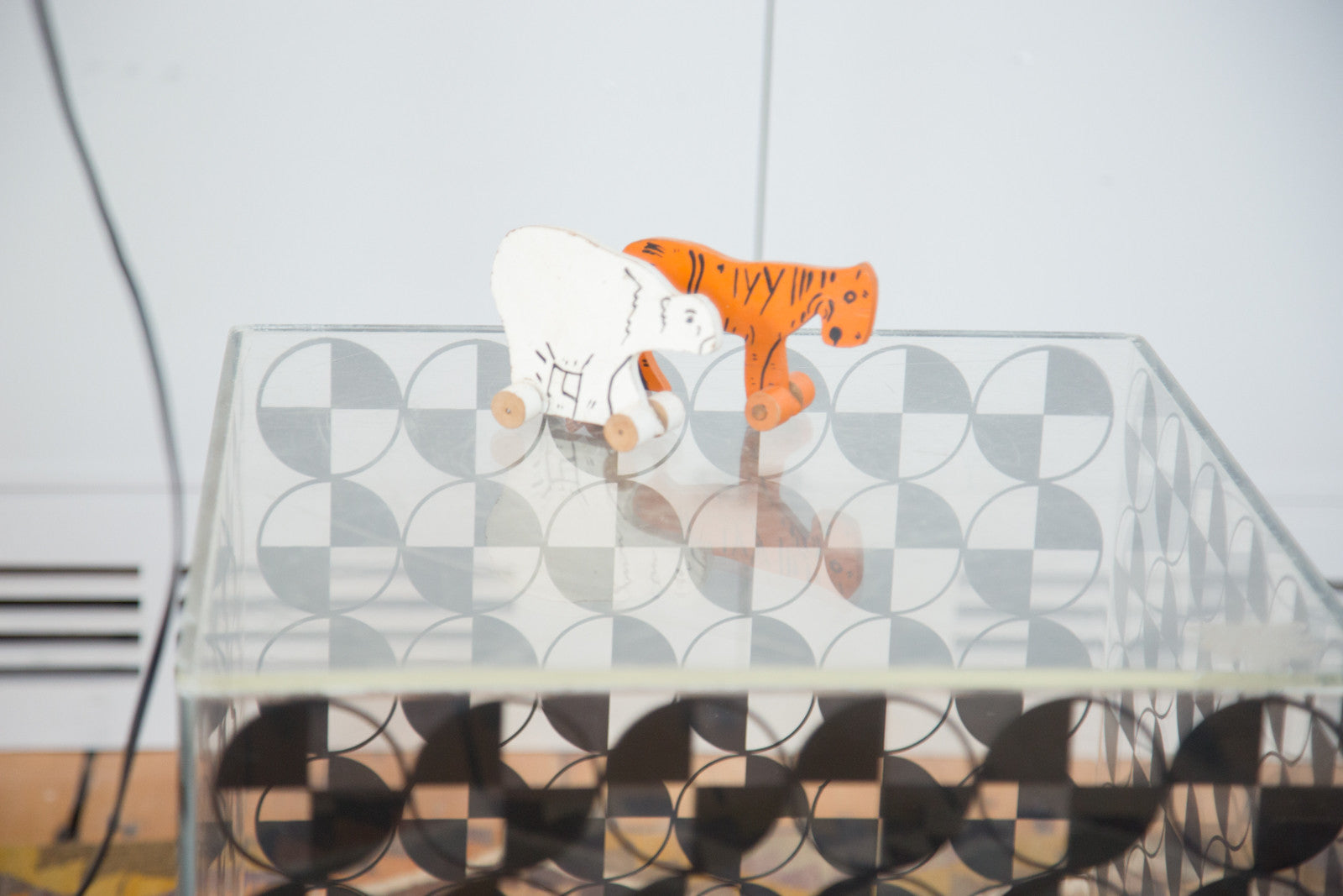 Vintage Lucite Cube with Black Checker Art // ONH Item 3518 Image 1