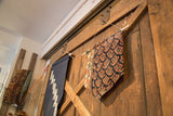 Collector RUGLING 03, antique hand-knotted Northwest Persian rug fragment, orange patterns.