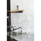 Bend Goods Modern Lucy Counter Stool, white wire frame, geometric backrest.
