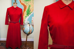 Vintage 1940s Peter Pan Collar Red Dress // Size S - M - 4 - 6 // ONH Item 1663