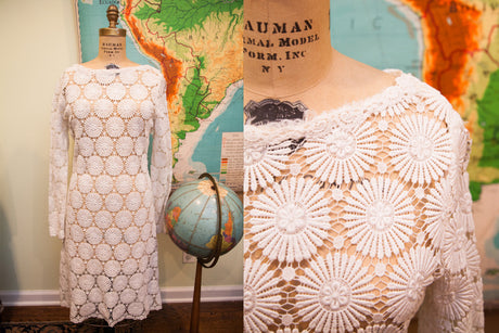 Vintage 60s Crocheted Lace Wedding Dress // Size 8 - 10 // Bohemian Wedding // ONH Item 1684