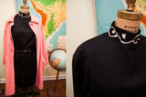 Vintage 80s Istante by Versace black dress with white scalloped collar, size 12-14.