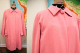 Vintage 90s Versace Couture pink wool coat with a high single-button closure and front flap pockets.