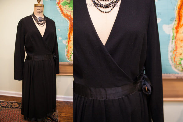 Vintage 60s Mollie Parnis Wrap Dress // Morty Sussman // Boutique Designer // Size L - 12 // ONH Item 1693