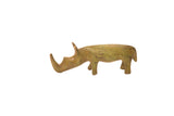 Vintage handmade bronze rhinoceros figurine with a weathered green and gold patina.