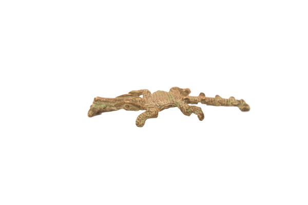 Vintage Oxidized Crocodile With Fish Bronze Gold Weight